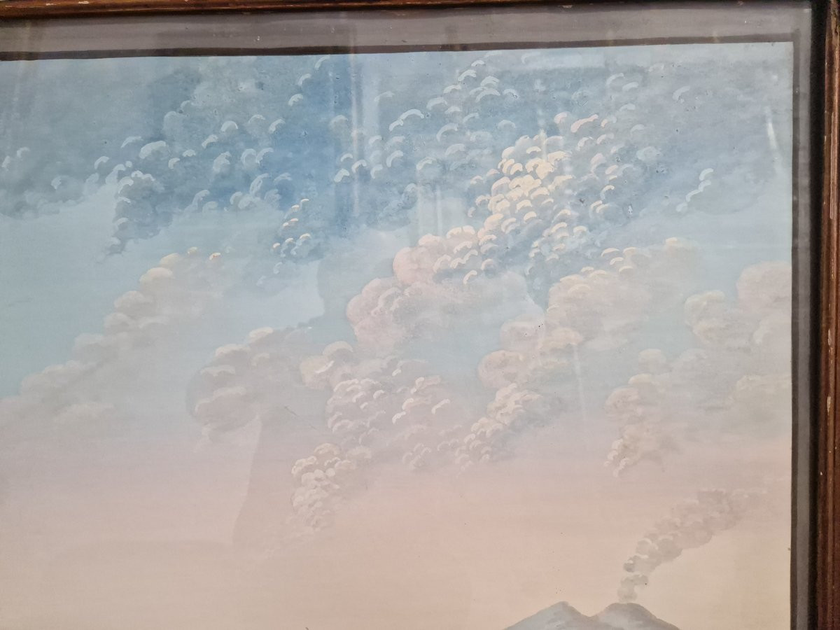 Scuola Napoletana del XIX secolo Veduta di Napoli da Mergellina a guazzo-photo-4