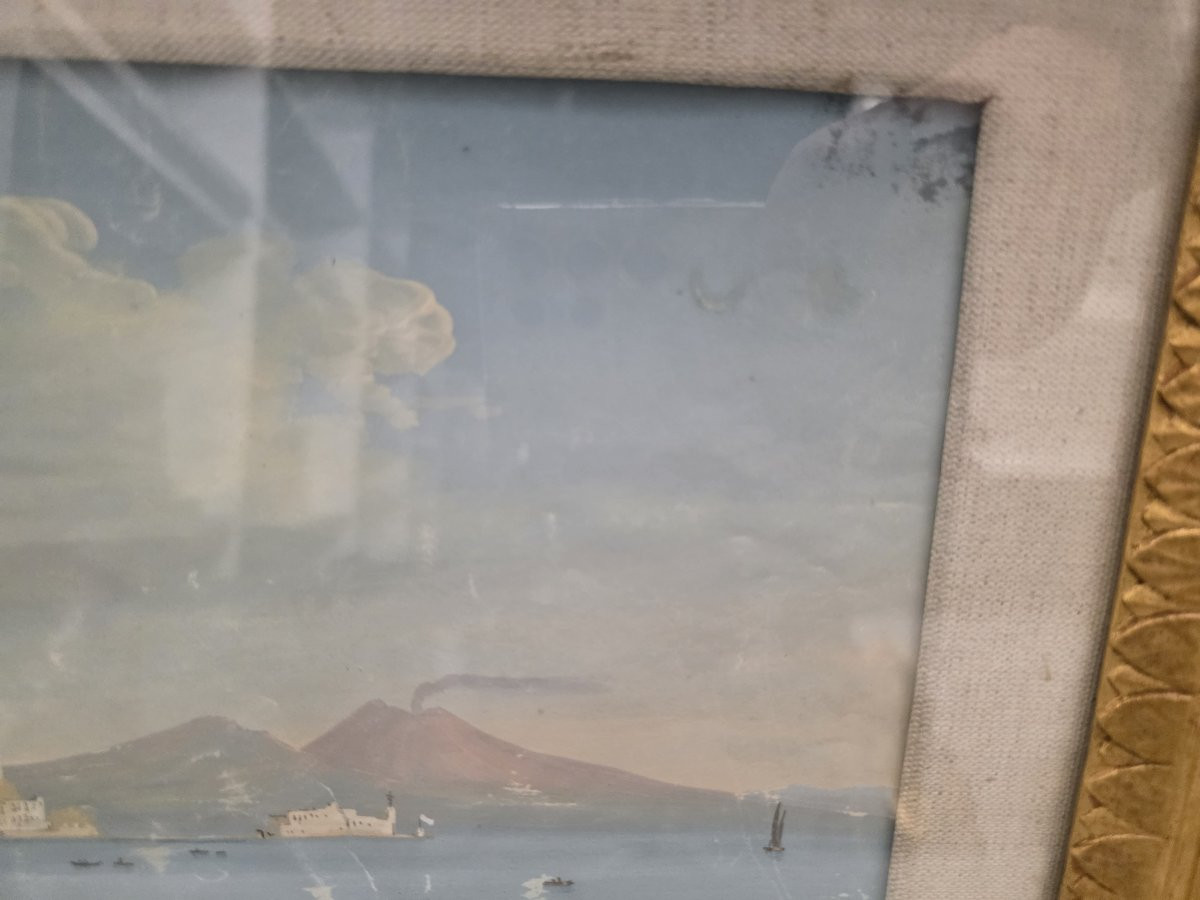 Veduta della Villa Reale da Margellina Napoli, metà XIX secolo, Guazzo su carta-photo-3