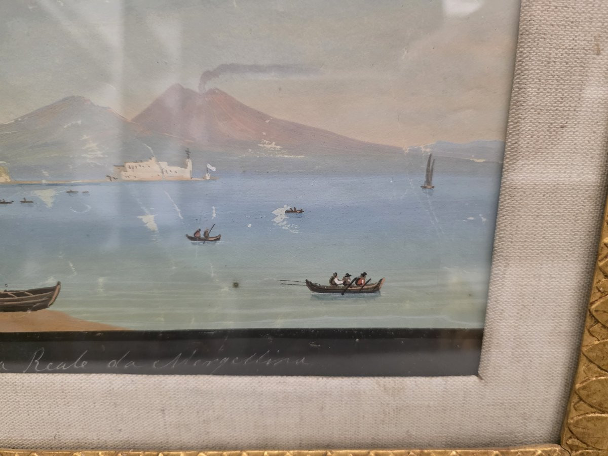 Veduta della Villa Reale da Margellina Napoli, metà XIX secolo, Guazzo su carta-photo-2