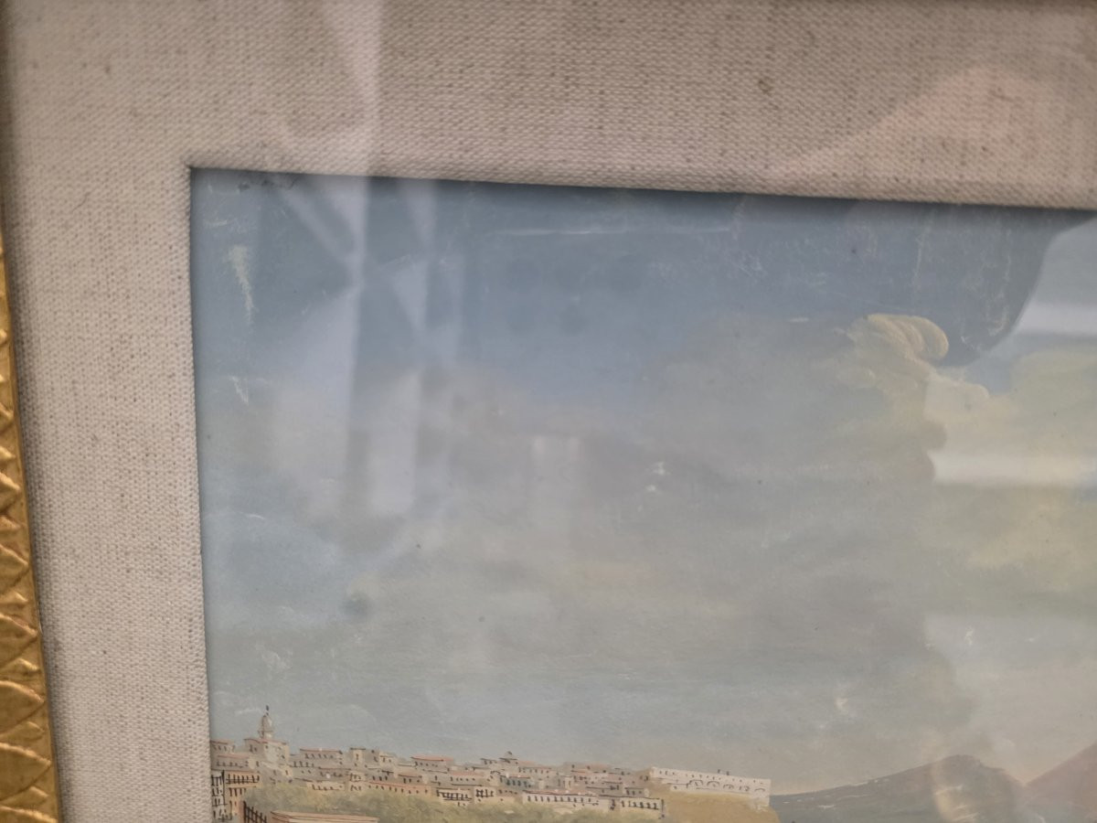 Veduta della Villa Reale da Margellina Napoli, metà XIX secolo, Guazzo su carta-photo-3