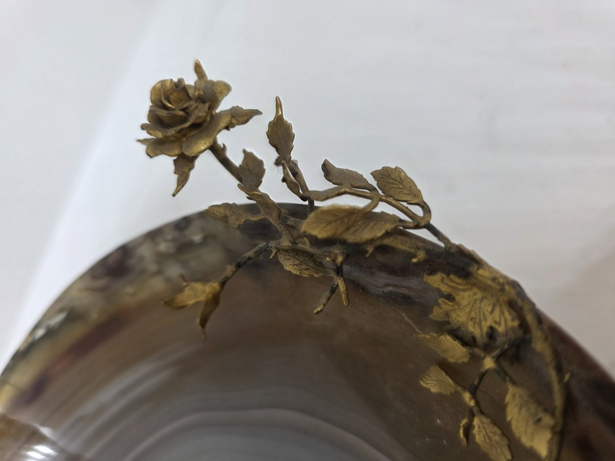 Coppa in agata su base in argento vermeil e fiore in argento vermeil-photo-2