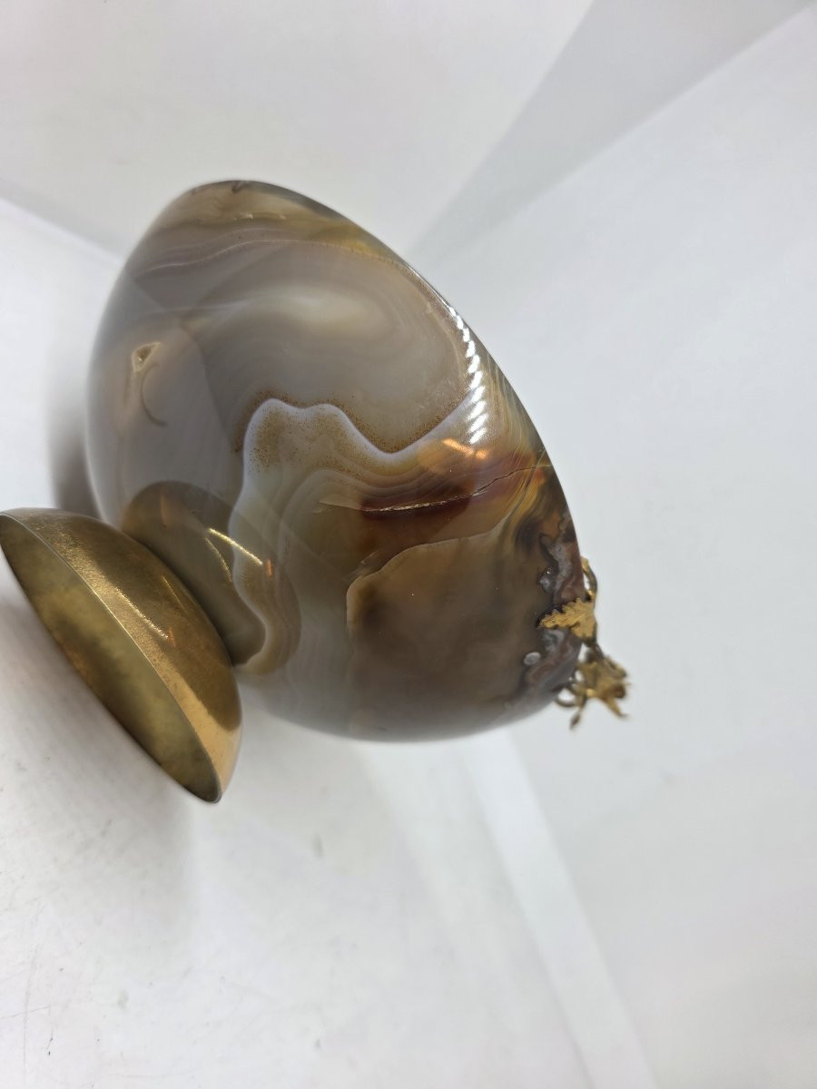 Coppa in agata su base in argento vermeil e fiore in argento vermeil-photo-3