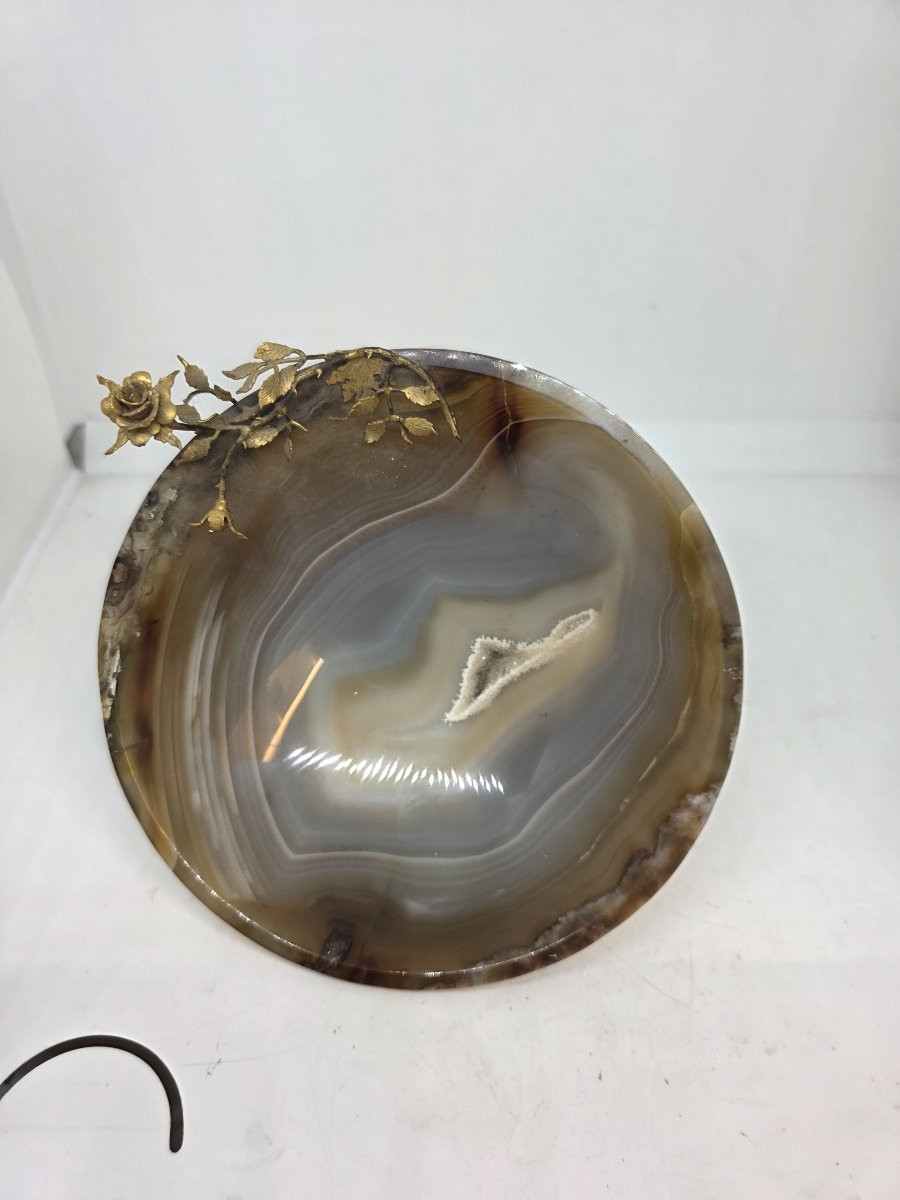 Coppa in agata su base in argento vermeil e fiore in argento vermeil-photo-6