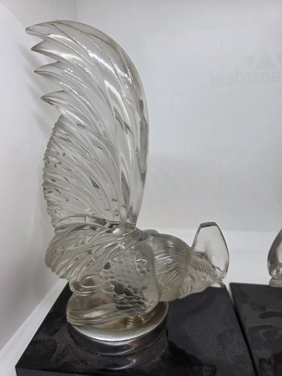 Coppia di Galli in cristallo di R.Lalique fine anni venti-photo-1