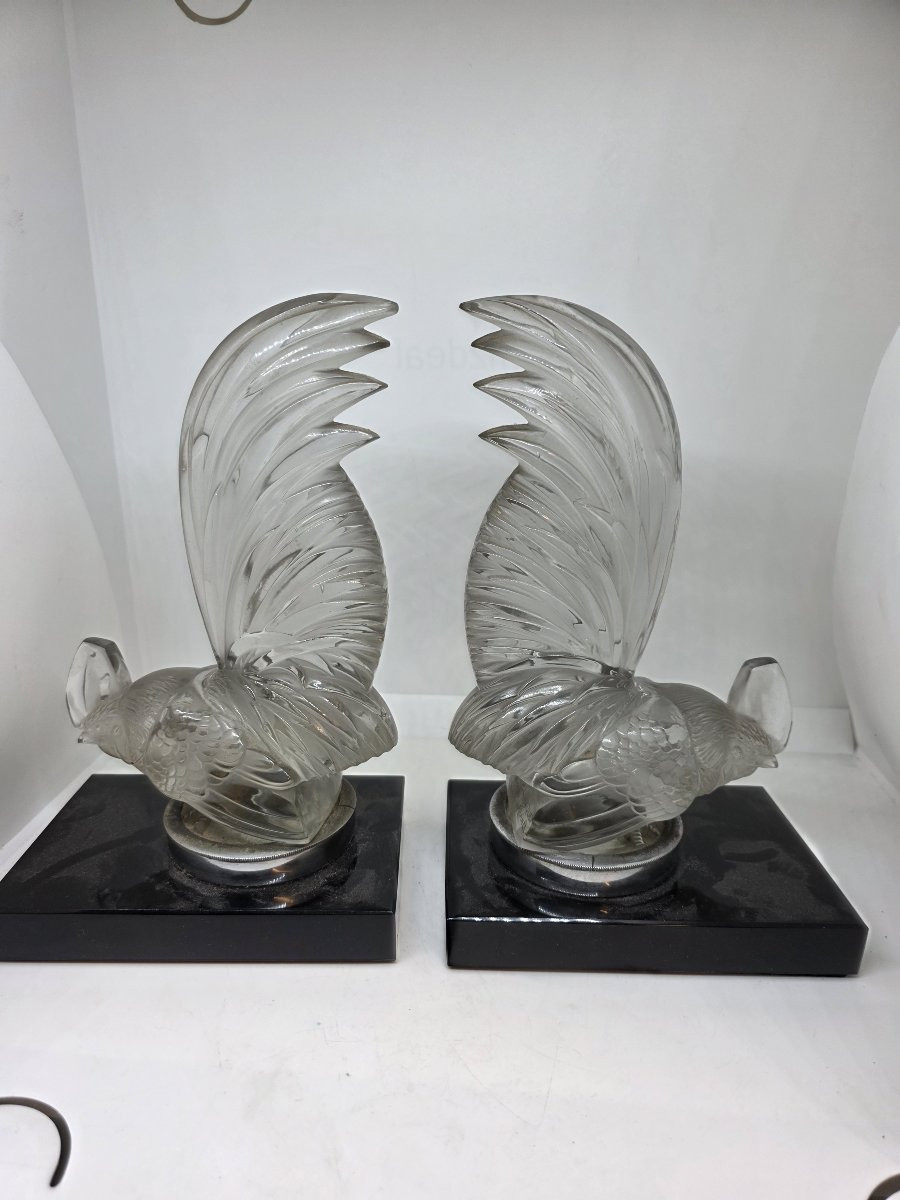Coppia di Galli in cristallo di R.Lalique fine anni venti-photo-6
