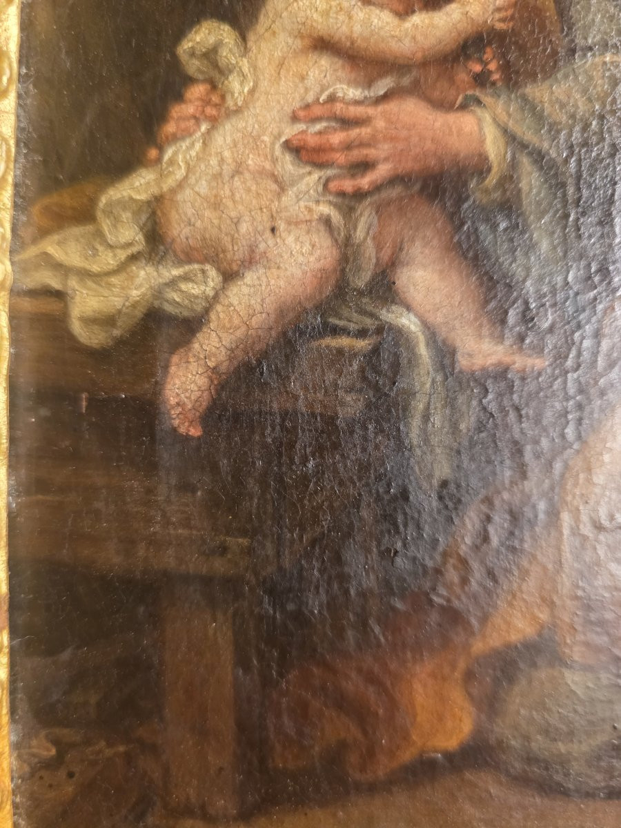 Dipinto raffigurante di San Giuseppe con il Bambino Gesù. Epoca barocca.-photo-2