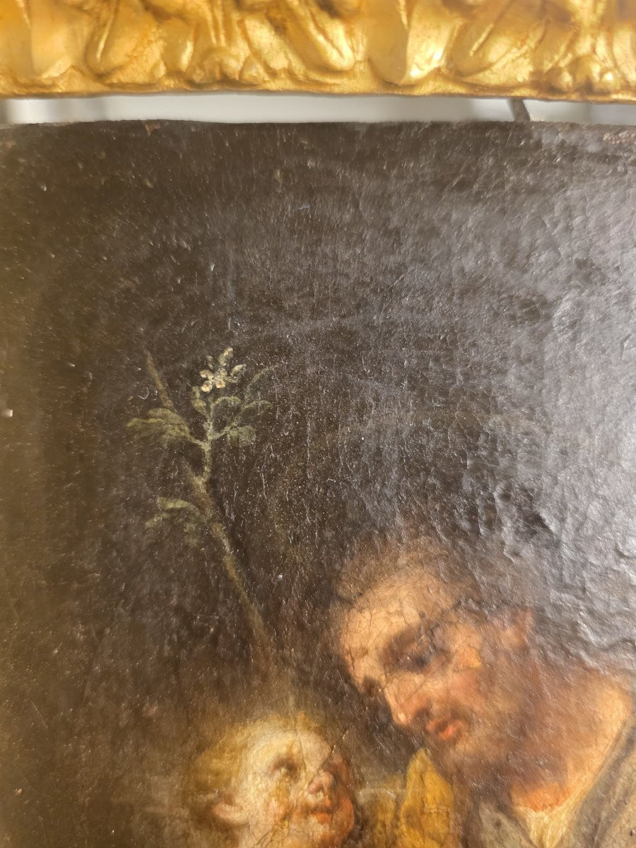 Dipinto raffigurante di San Giuseppe con il Bambino Gesù. Epoca barocca.-photo-4