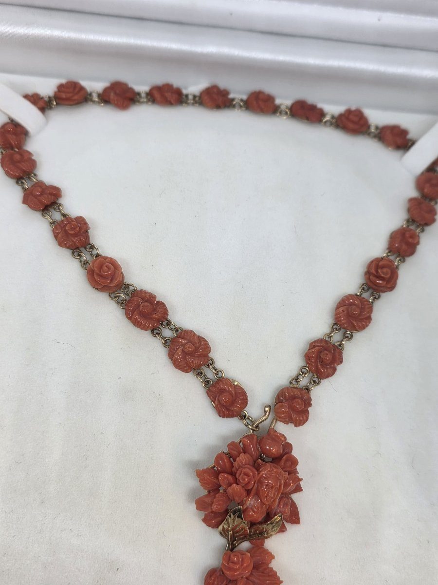 Collana con pendente in oro 9kt e corallo di sciacca-photo-7