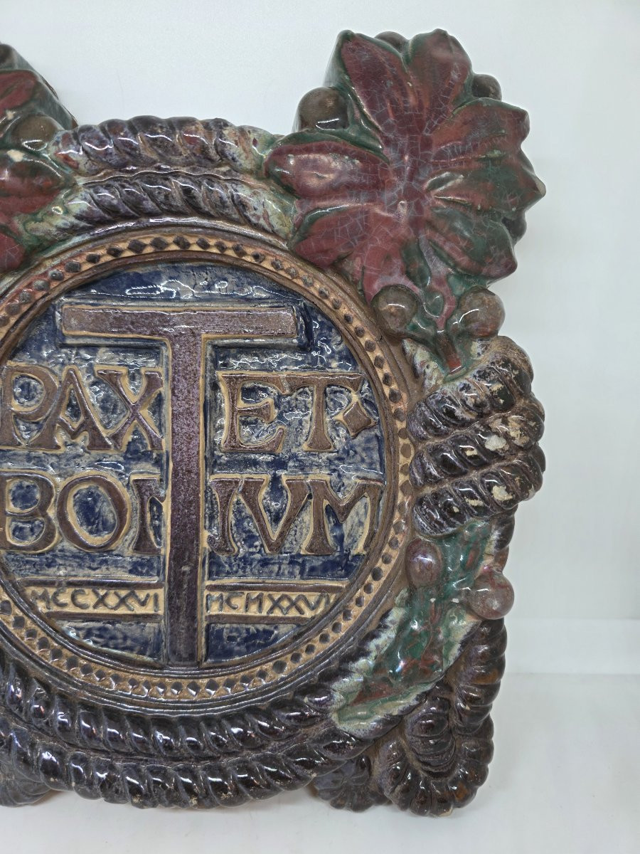 Targa devozionale a lustro "Pax Et Bonum" di Galileo Chini, Fornaci San Lorenzo, circa 1925-photo-2