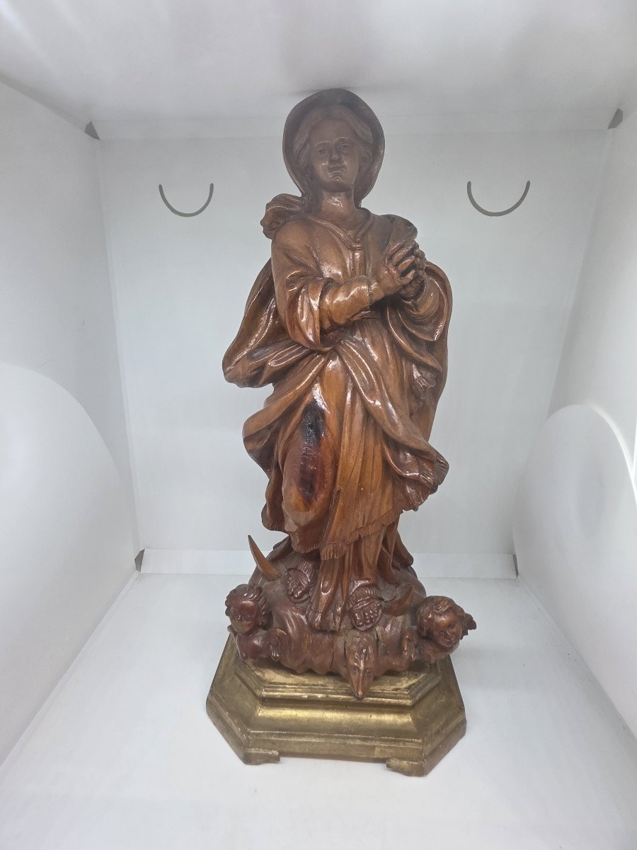Statua in legno intagliato raffigurante Immacolata Concezione XIX secolo Sicilia-photo-2