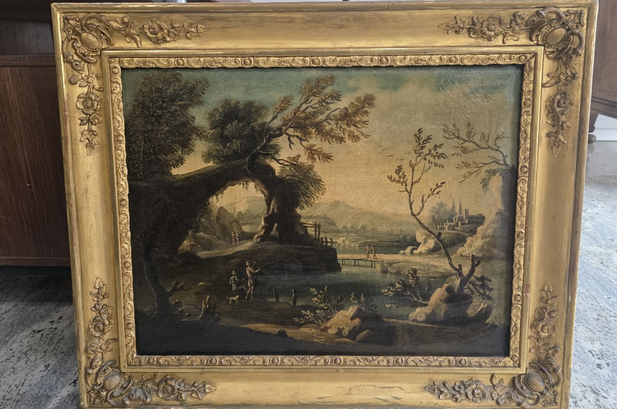 Quadro paesaggio del settecento con cornice francese.