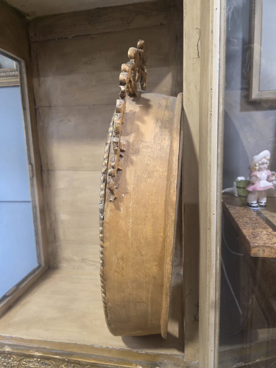 Cristo in legno con croce in legno laccata a finto marmo entro teca dorata-photo-5