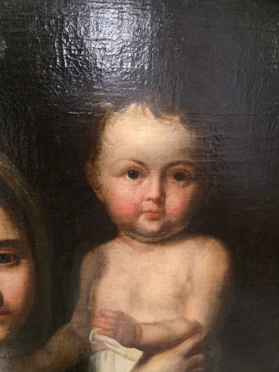 Olio su tela Madonna con Bamibino epoca neoclassica di fine settecento-photo-3