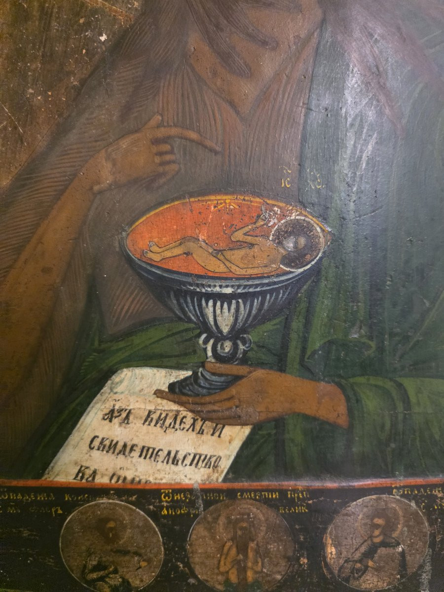 Grande icona russa del XIX secolo raffigurante San Giovanni Battista, l'Angelo del Deserto.-photo-2