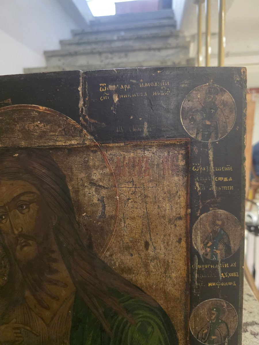 Grande icona russa del XIX secolo raffigurante San Giovanni Battista, l'Angelo del Deserto.-photo-2