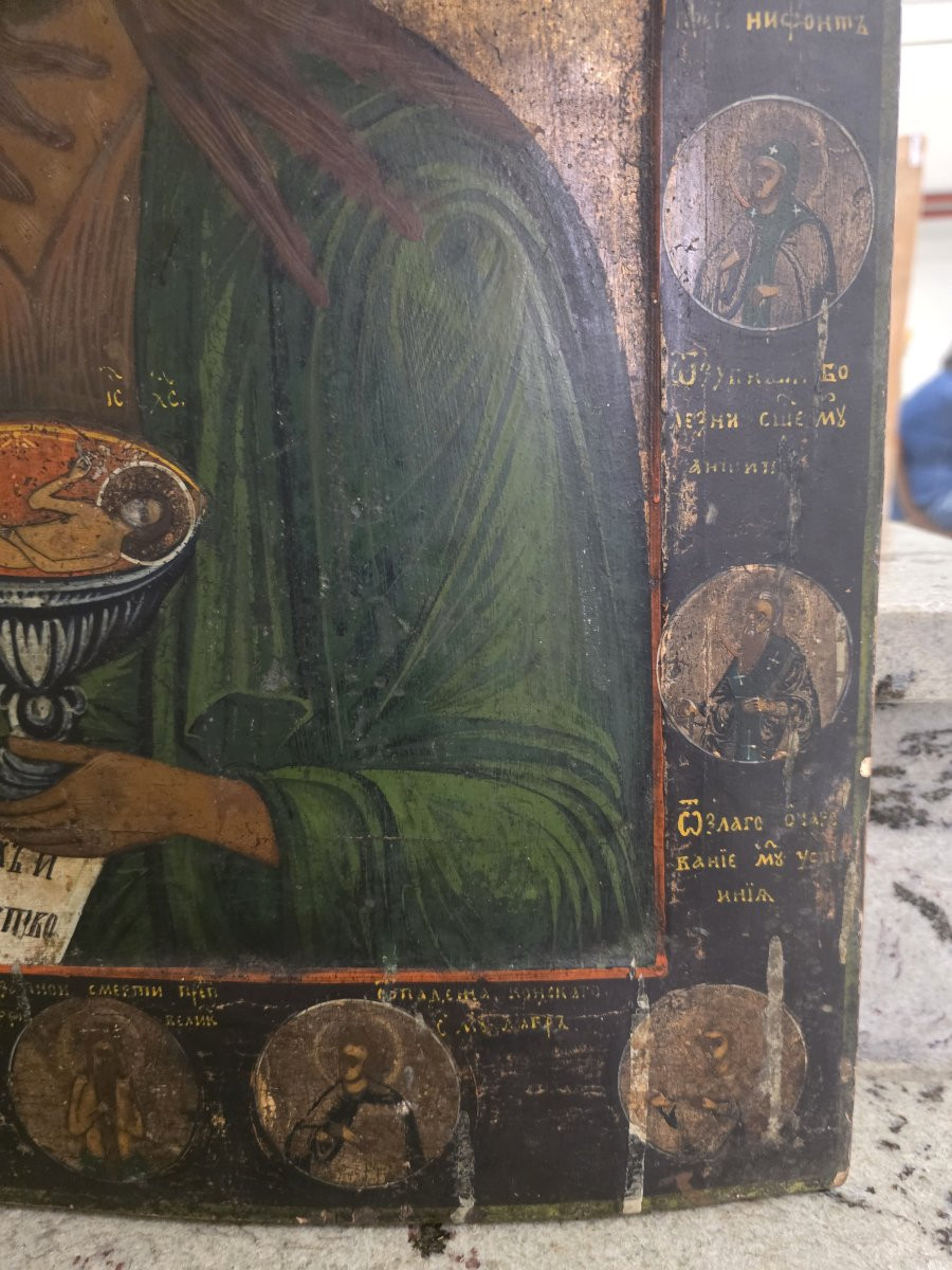 Grande icona russa del XIX secolo raffigurante San Giovanni Battista, l'Angelo del Deserto.-photo-3