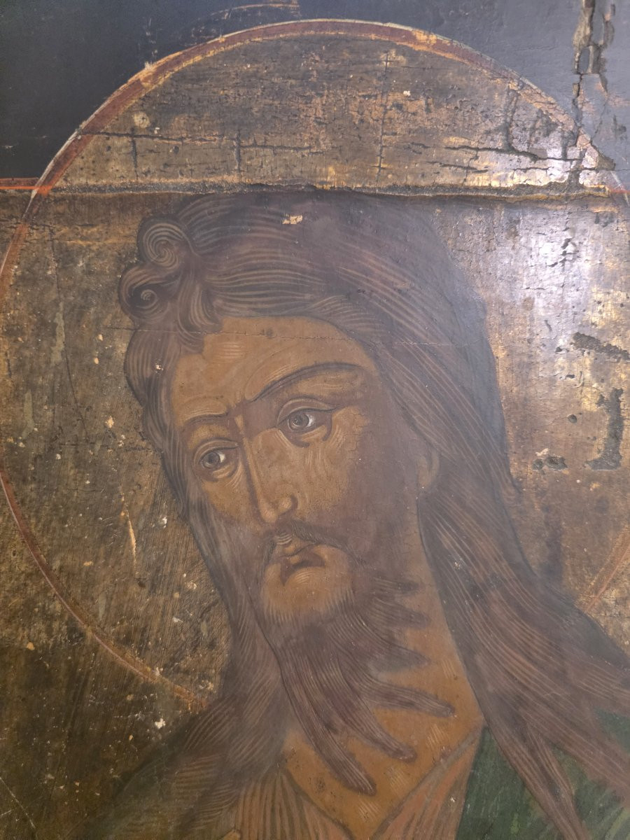 Grande icona russa del XIX secolo raffigurante San Giovanni Battista, l'Angelo del Deserto.-photo-4