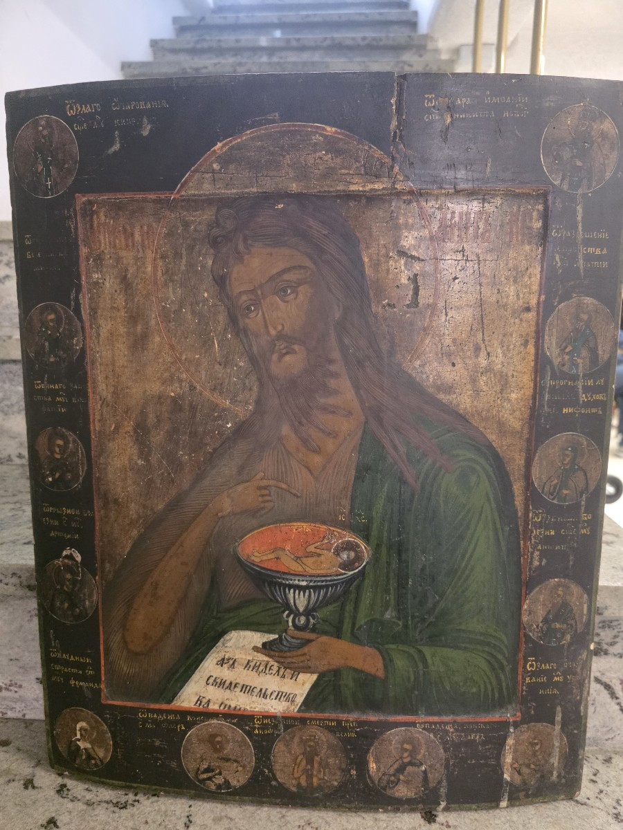 Grande icona russa del XIX secolo raffigurante San Giovanni Battista, l'Angelo del Deserto.