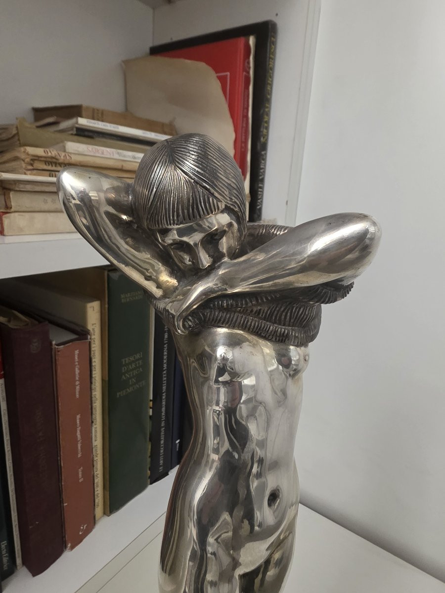 Statua raff. Donna nuda in argento massiccio epoca deco-photo-2