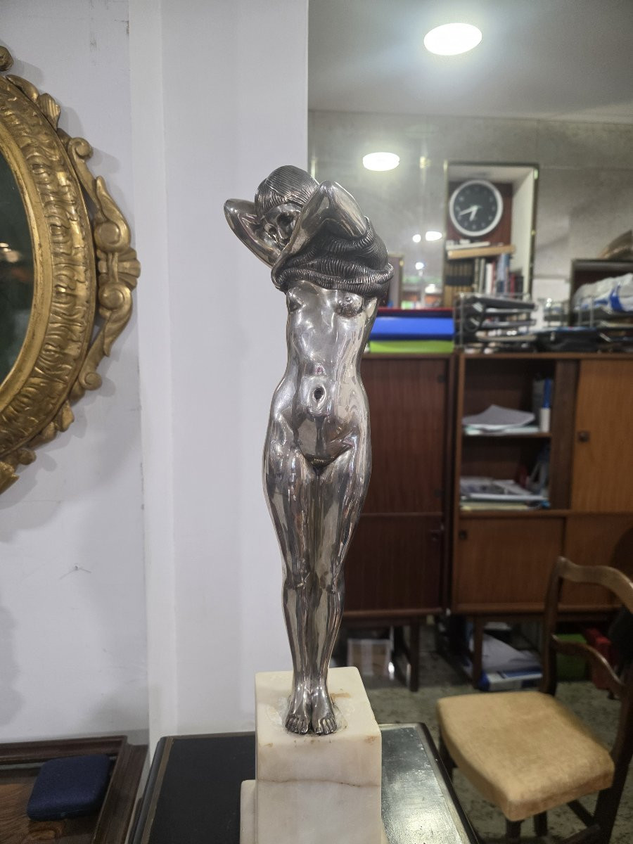 Statua raff. Donna nuda in argento massiccio epoca deco-photo-5