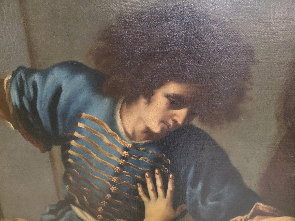 Dopo Felice Ficherelli, detto il Riposo olio su tela "Tarquinio e Lucrezia" fine seicento.-photo-1