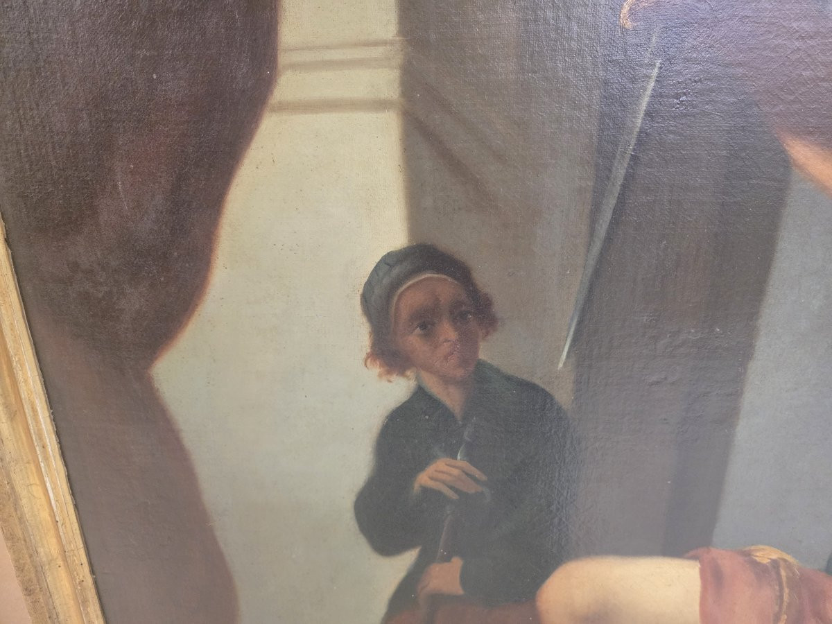 Dopo Felice Ficherelli, detto il Riposo olio su tela "Tarquinio e Lucrezia" fine seicento.-photo-2