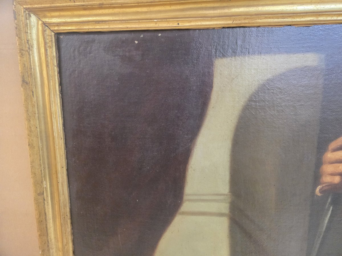 Dopo Felice Ficherelli, detto il Riposo olio su tela "Tarquinio e Lucrezia" fine seicento.-photo-3