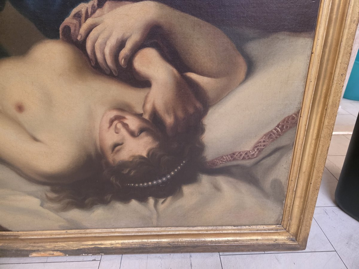 Dopo Felice Ficherelli, detto il Riposo olio su tela "Tarquinio e Lucrezia" fine seicento.-photo-5