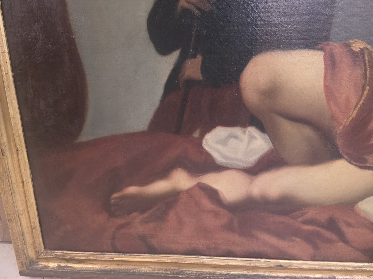 Dopo Felice Ficherelli, detto il Riposo olio su tela "Tarquinio e Lucrezia" fine seicento.-photo-7