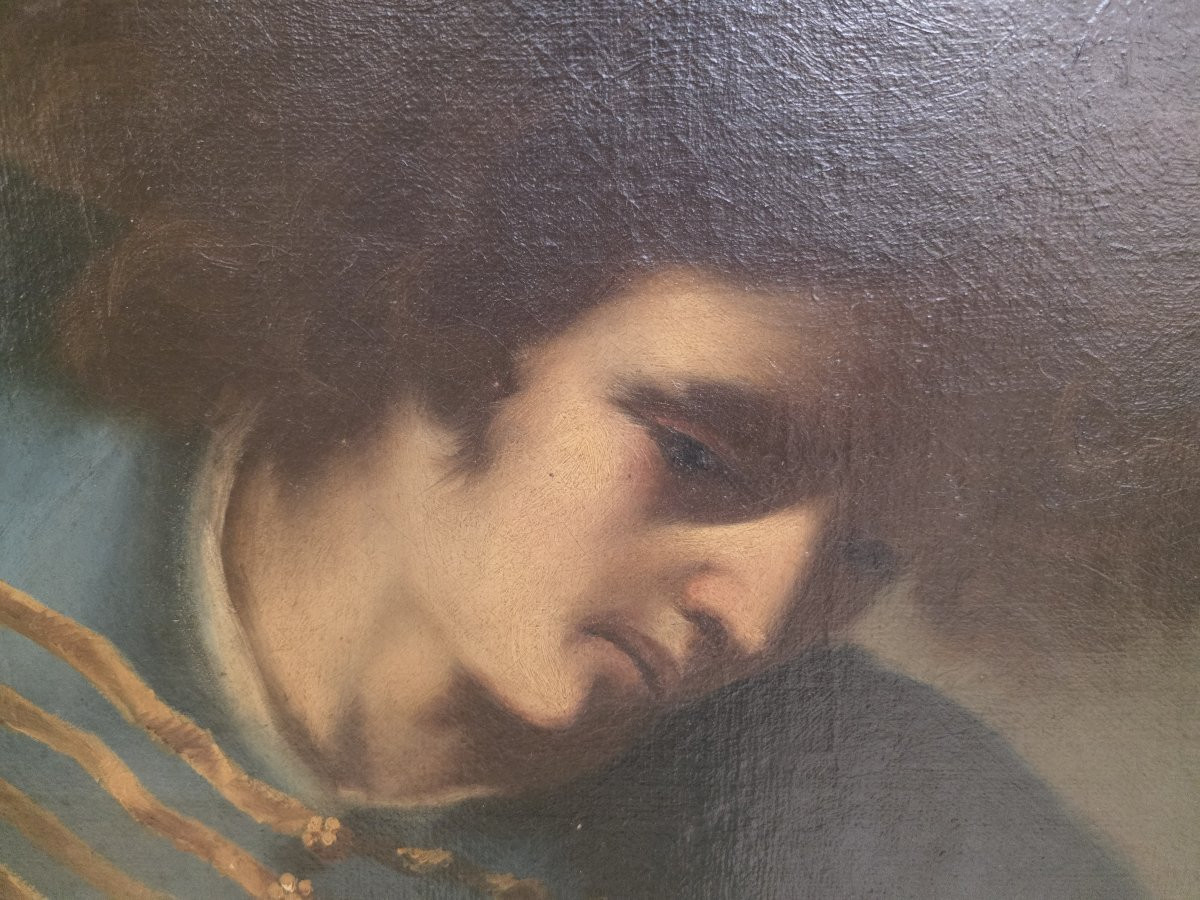 Dopo Felice Ficherelli, detto il Riposo olio su tela "Tarquinio e Lucrezia" fine seicento.-photo-8