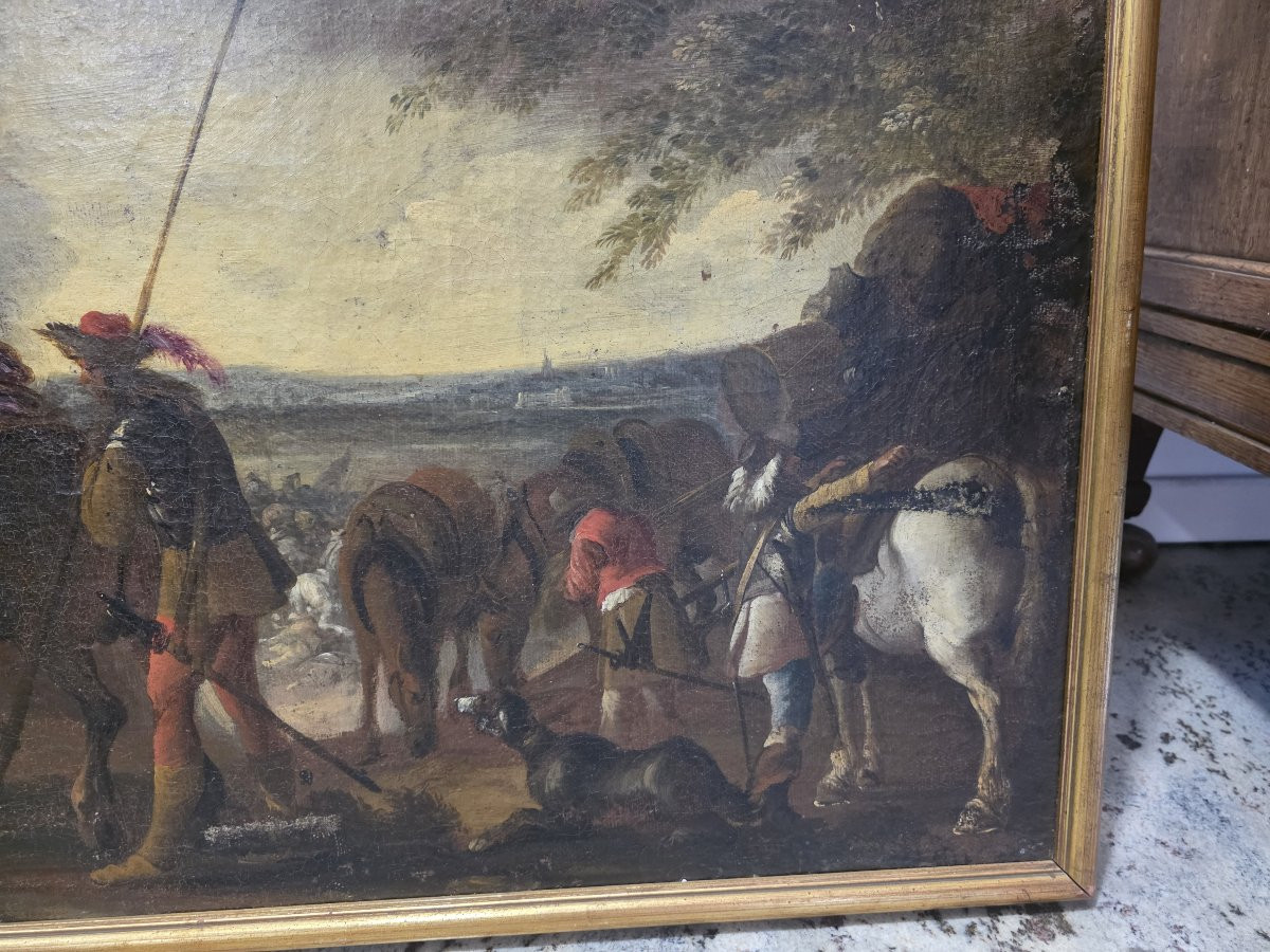 Olio su tela raffigurante scena dopo la Battaglia. Epoca XVII secolo-photo-3