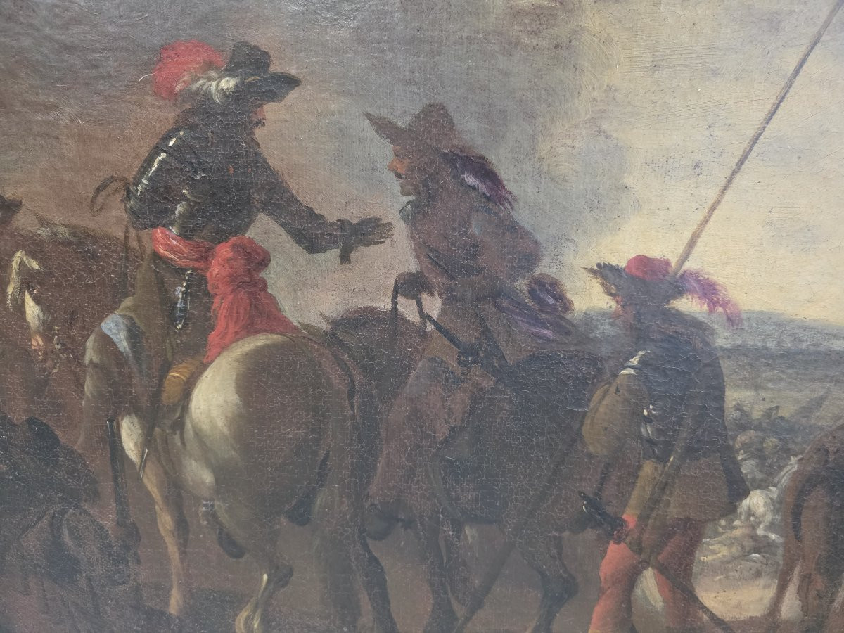 Olio su tela raffigurante scena dopo la Battaglia. Epoca XVII secolo-photo-2