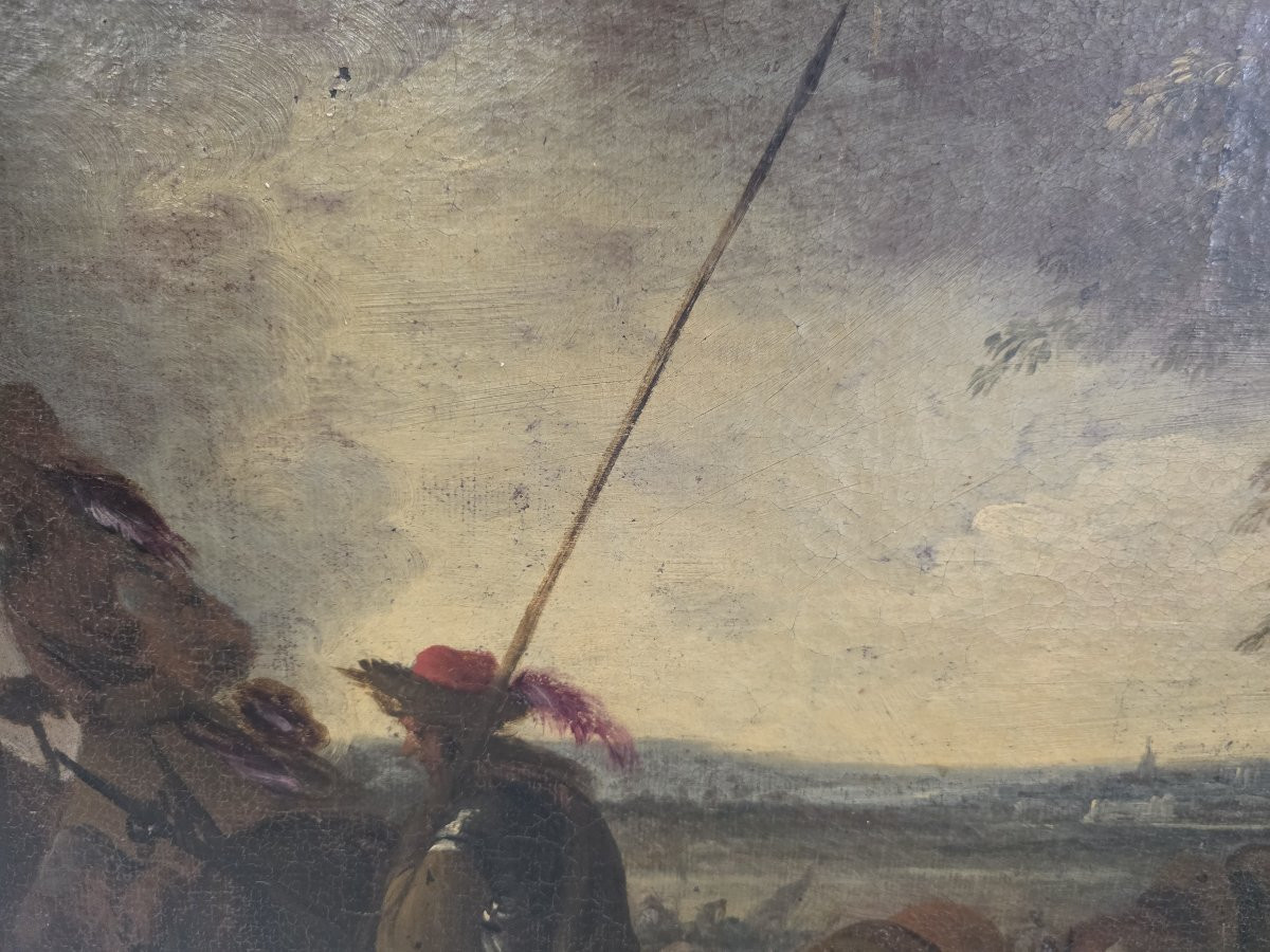 Olio su tela raffigurante scena dopo la Battaglia. Epoca XVII secolo-photo-3