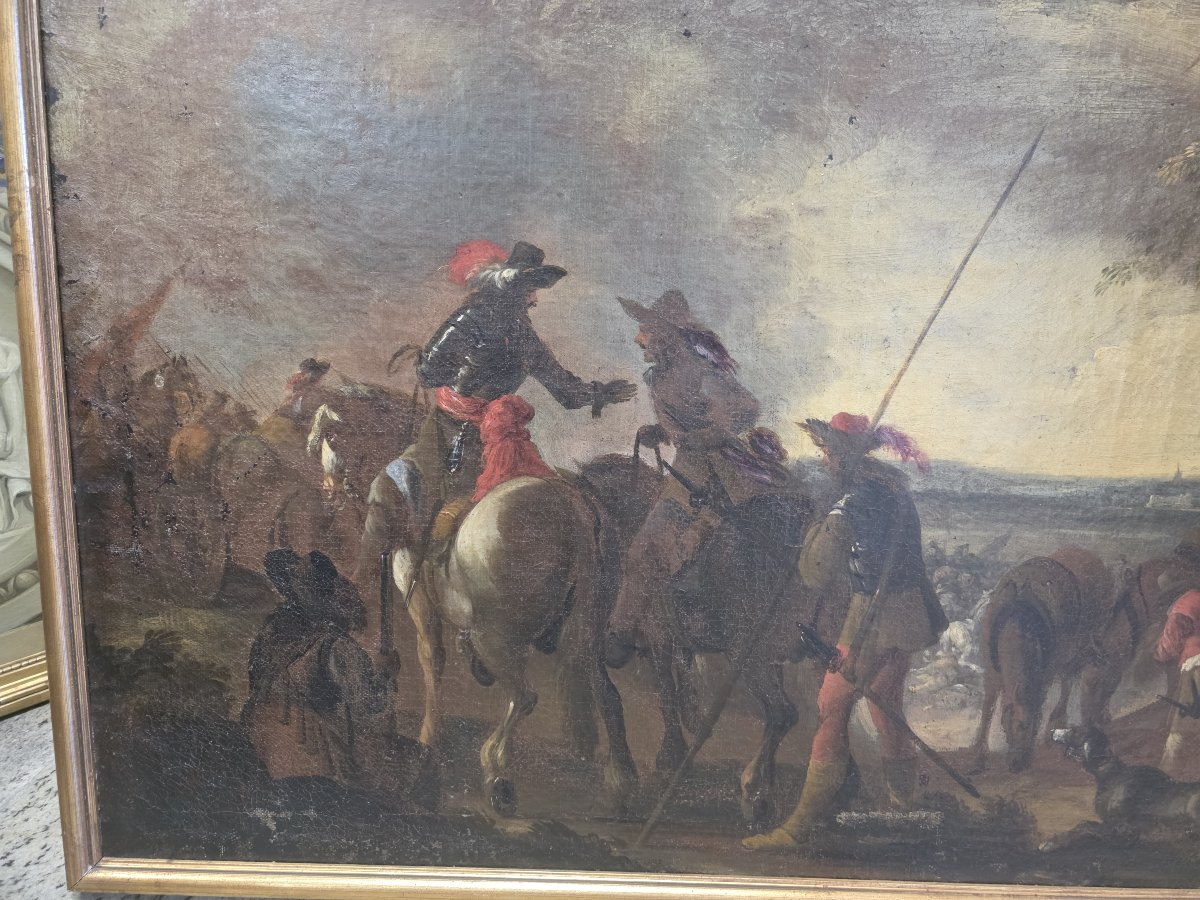 Olio su tela raffigurante scena dopo la Battaglia. Epoca XVII secolo-photo-4