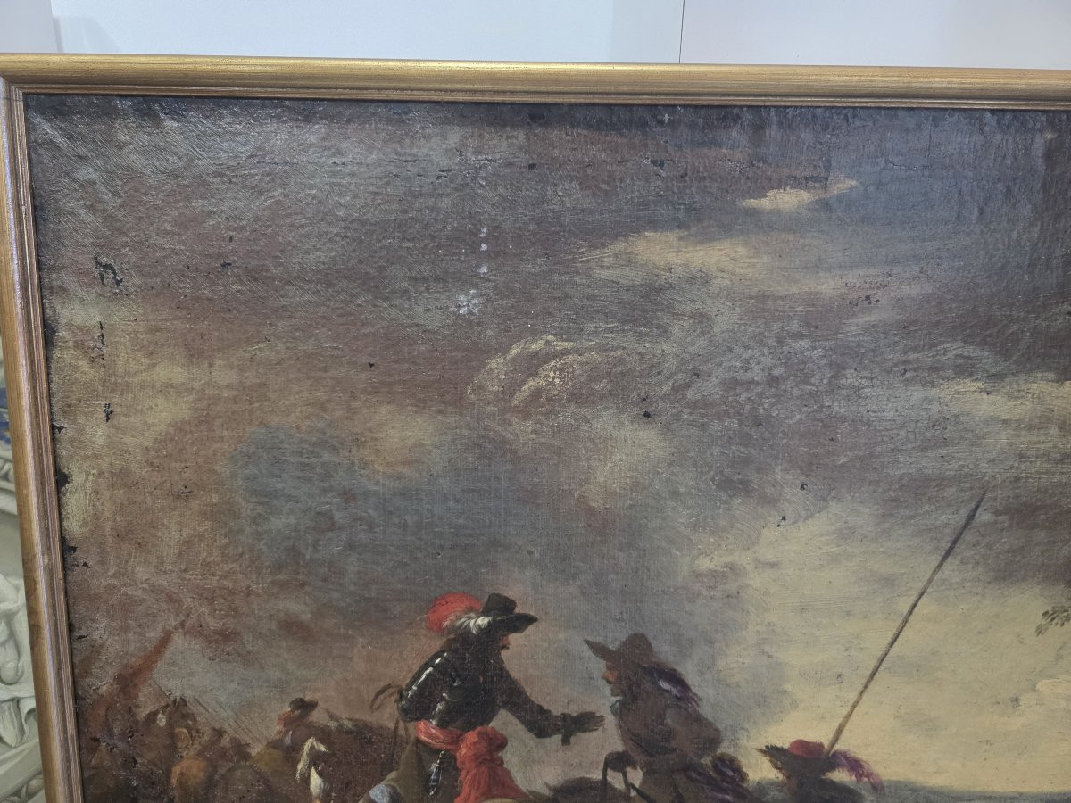 Olio su tela raffigurante scena dopo la Battaglia. Epoca XVII secolo-photo-5