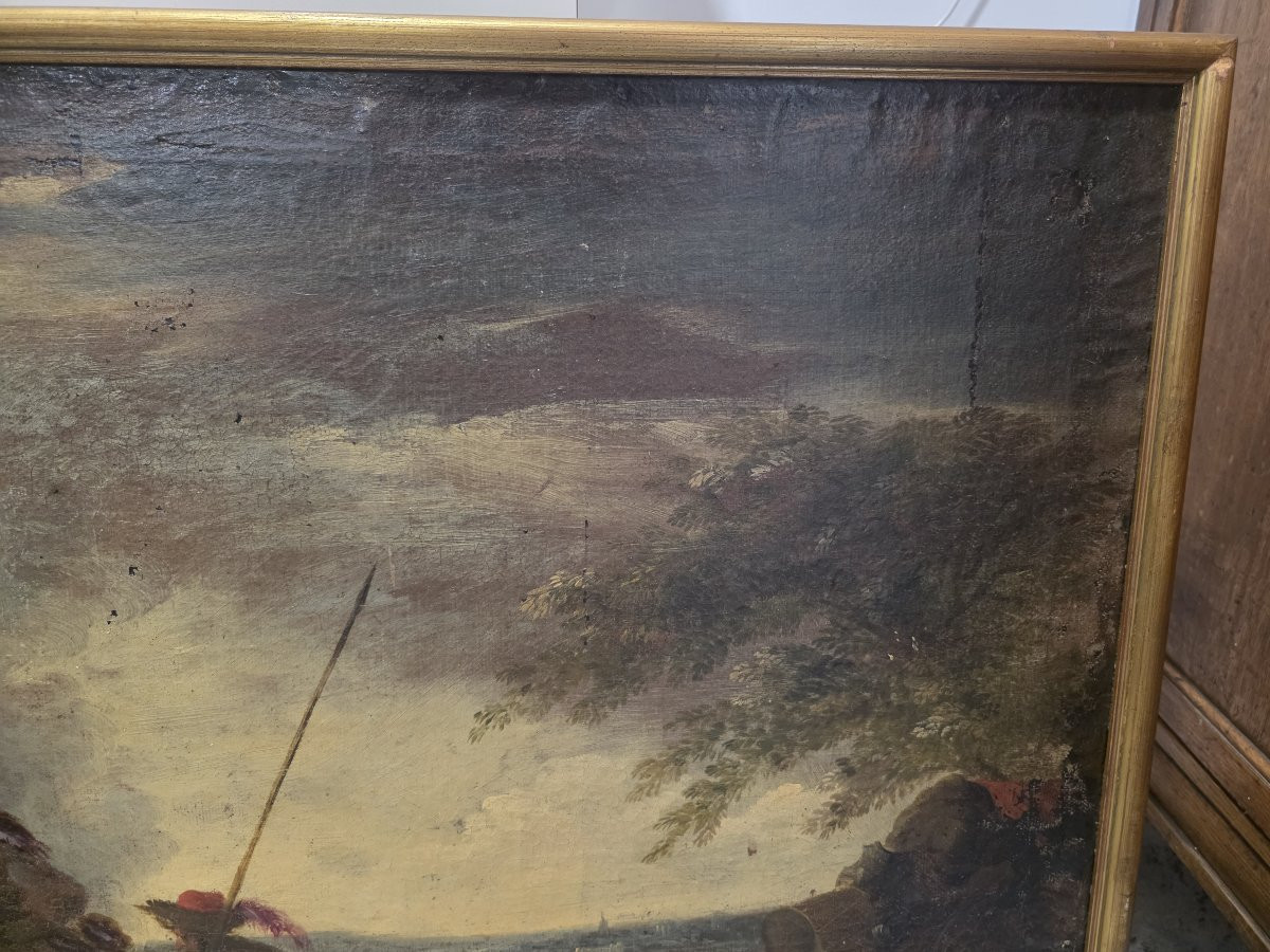 Olio su tela raffigurante scena dopo la Battaglia. Epoca XVII secolo-photo-6