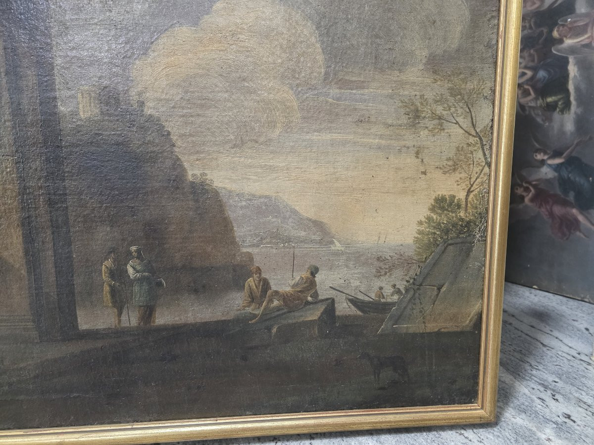 Scuola italiana, XVIII secolo, capriccio di rovine architettoniche con personaggi-photo-4