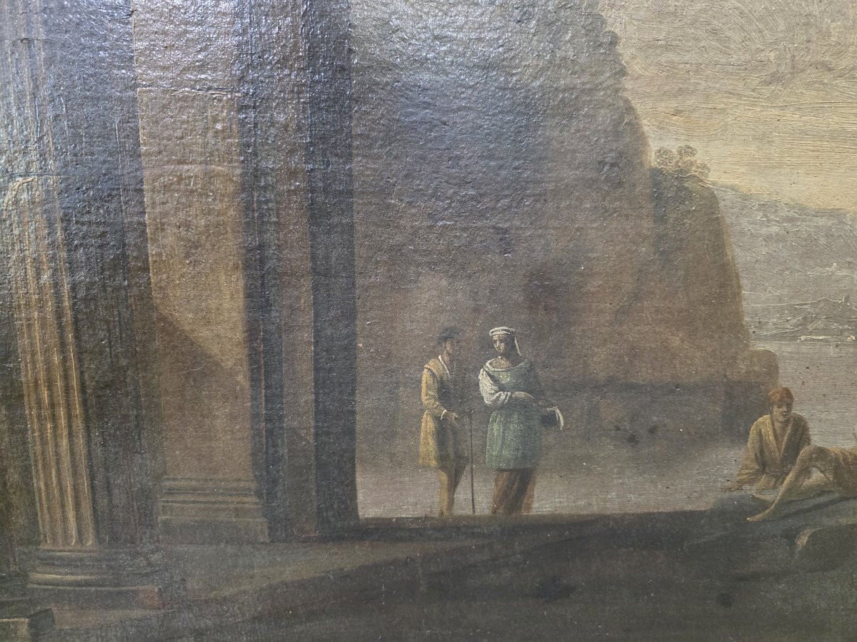 Scuola italiana, XVIII secolo, capriccio di rovine architettoniche con personaggi-photo-7