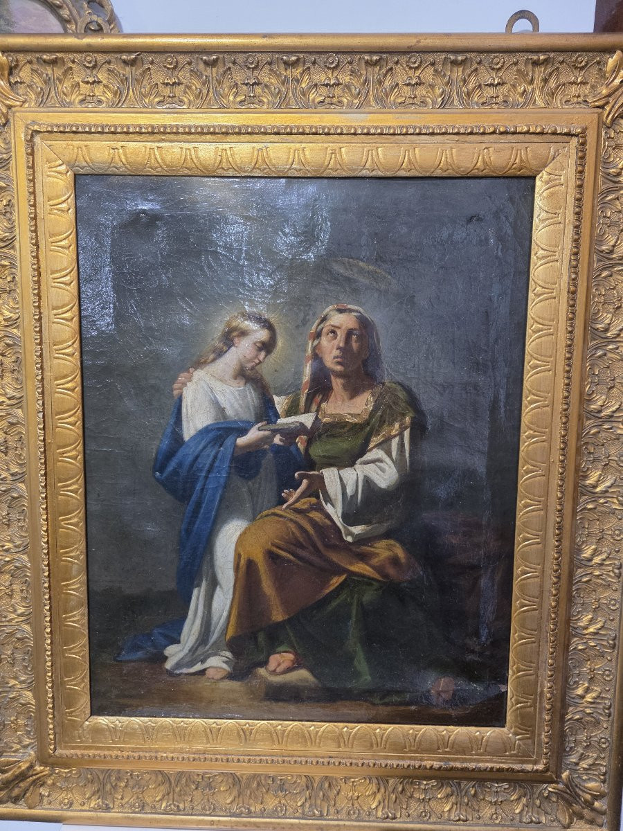 Olio su tela "l'Educazione della Vergine" Napoli seconda metà del settecento-photo-2