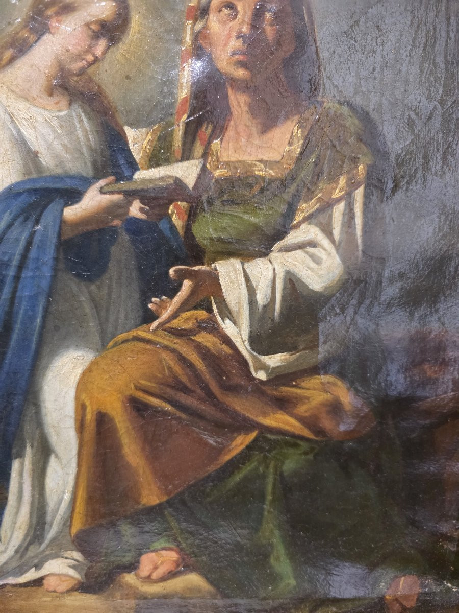 Olio su tela "l'Educazione della Vergine" Napoli seconda metà del settecento-photo-1