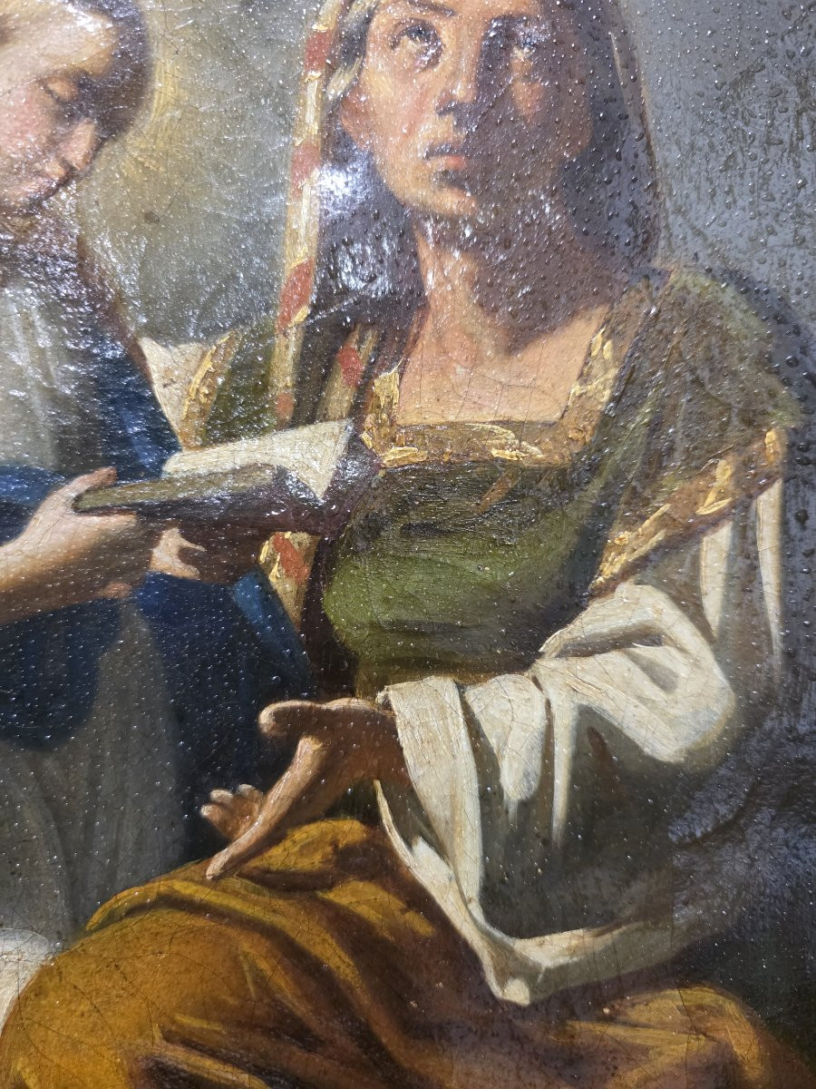 Olio su tela "l'Educazione della Vergine" Napoli seconda metà del settecento-photo-7