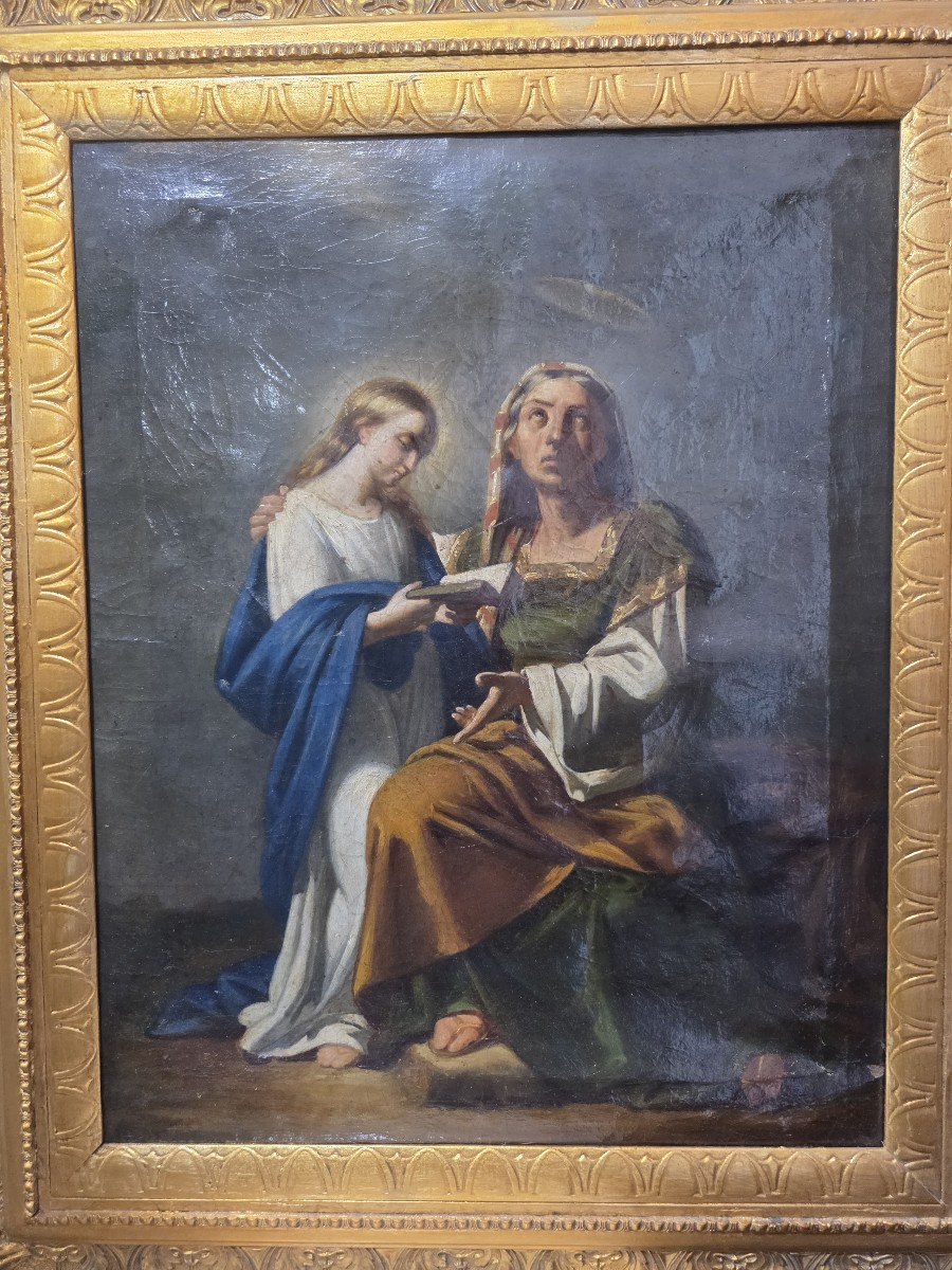 Olio su tela "l'Educazione della Vergine" Napoli seconda metà del settecento