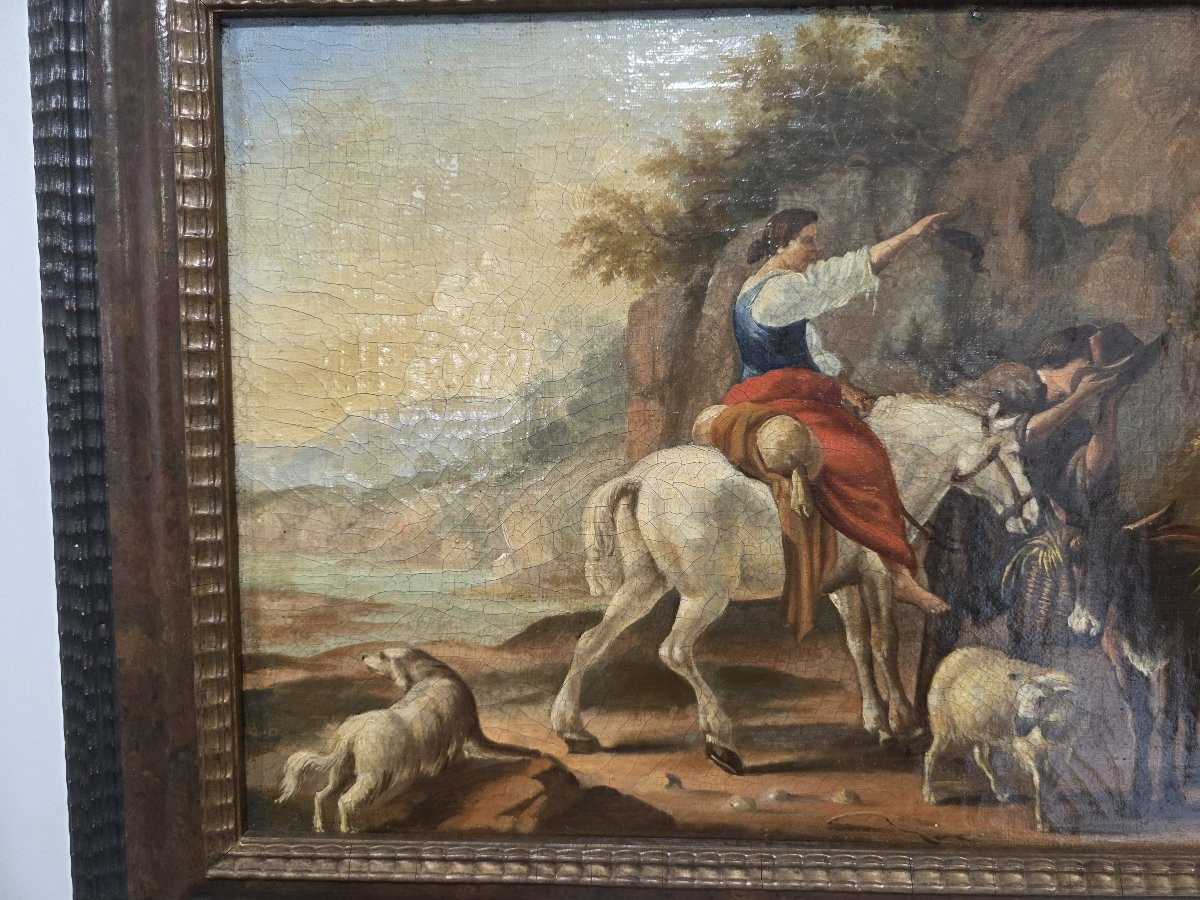 Olio su tela Fiammingo XIX secolo "Scena bucolica"-photo-3