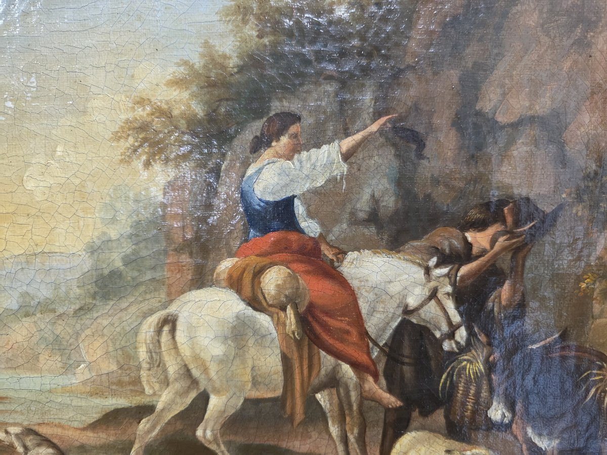Olio su tela Fiammingo XIX secolo "Scena bucolica"-photo-1