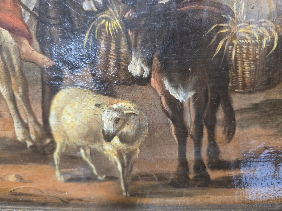 Olio su tela Fiammingo XIX secolo "Scena bucolica"-photo-3