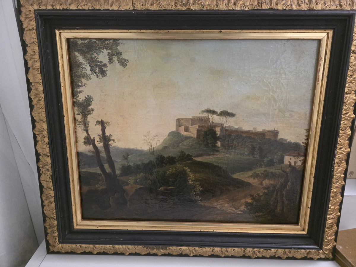 Dipinto veduta paesaggistica ideale o reale della fine del settecento (Gran Tour)