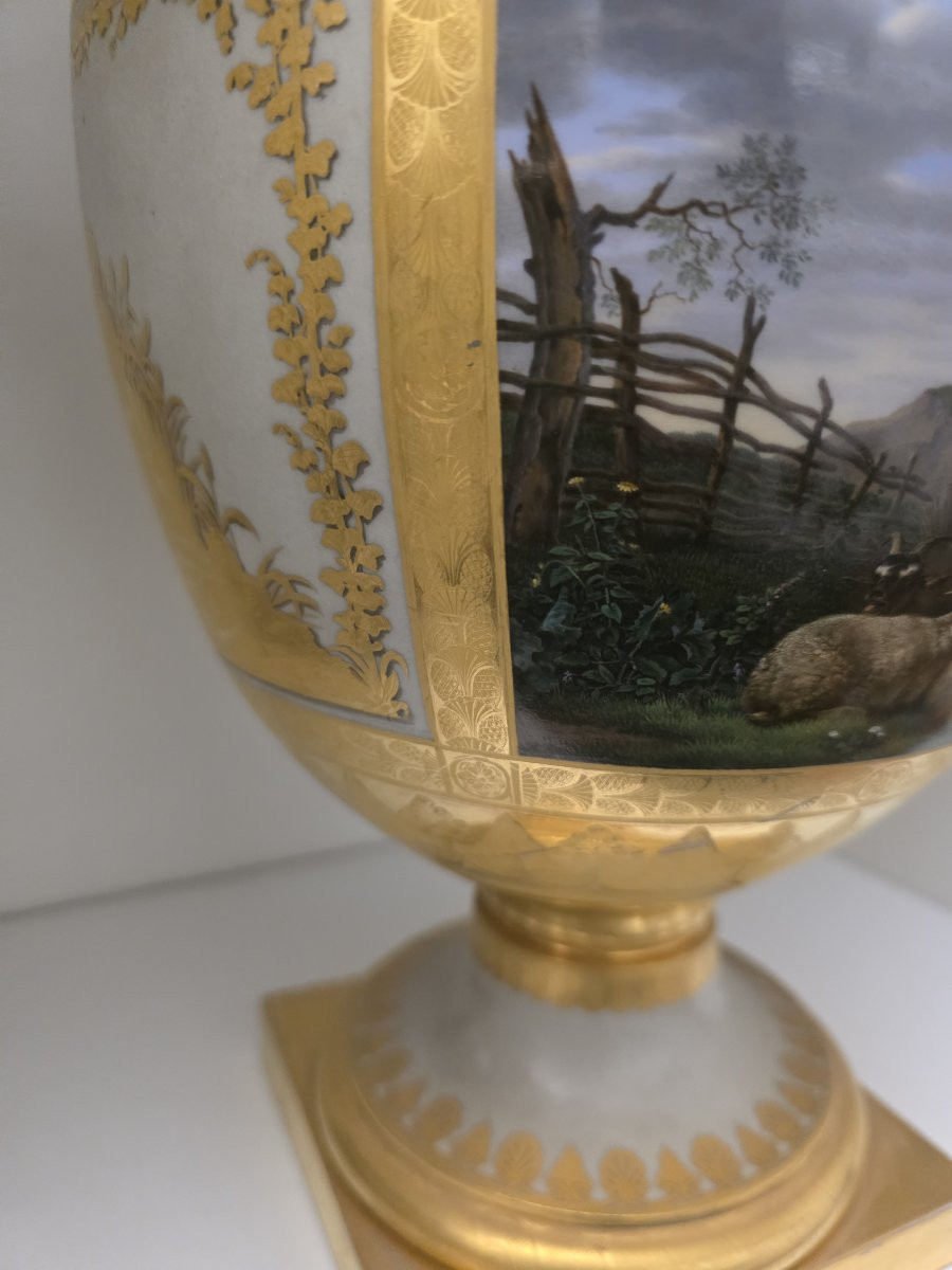 Vaso decorato raffigurante una scena campestre - porcellana a pasta dura prima metà 800-photo-2