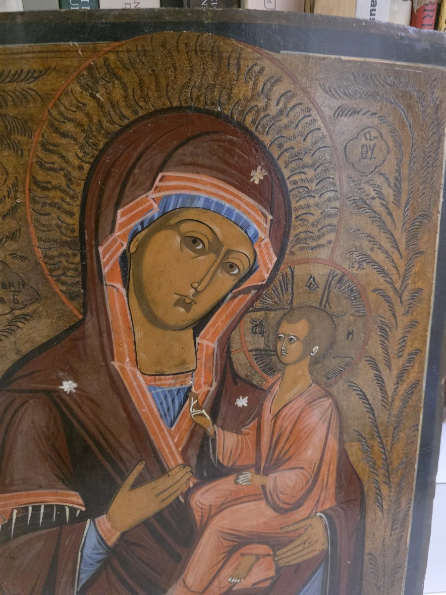 Icona russa raffigurante la Madonna di Tikhvin epoca fine ottocento-photo-2
