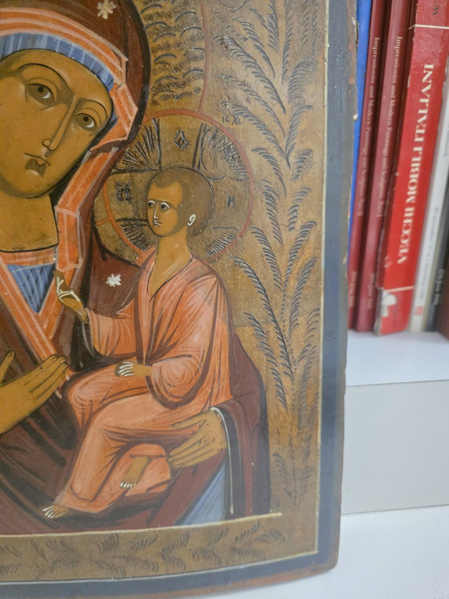Icona russa raffigurante la Madonna di Tikhvin epoca fine ottocento-photo-3