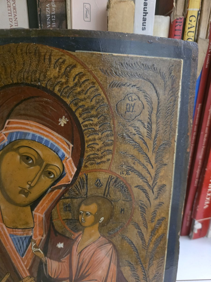 Icona russa raffigurante la Madonna di Tikhvin epoca fine ottocento-photo-3